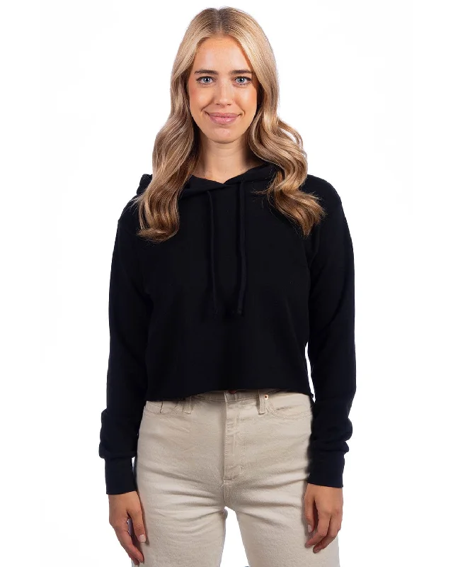 Next Level Apparel Ladies Cropped Pullover Hooded Sweatshirt | Black