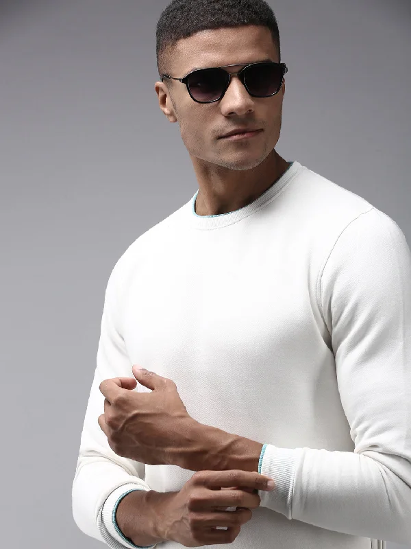 Men White Solid Sweatshirt