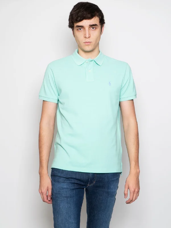 Polo in Mesh Slim Fit Verde Acqua