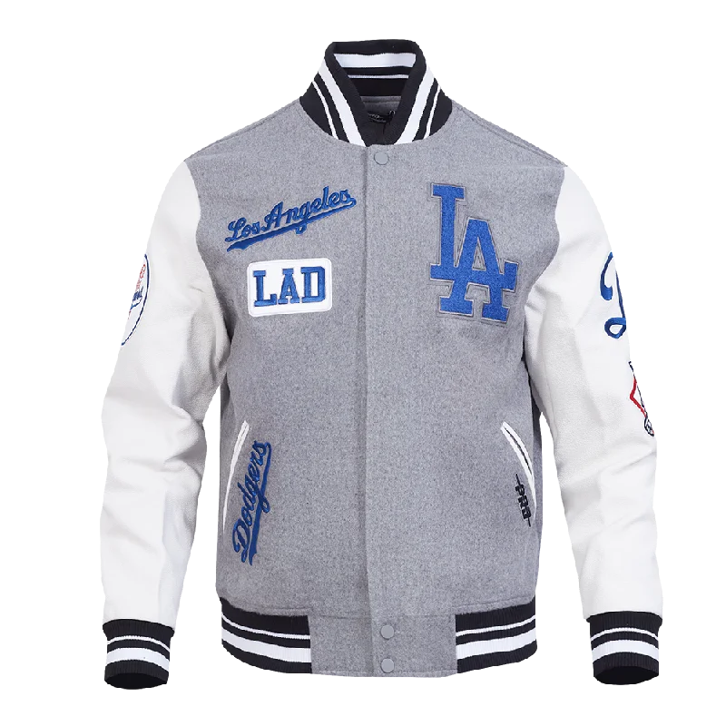 MLB LOS ANGELES DODGERS AREA CODE MEN'S RIB WOOL VARSITY JACKET (HEATHER GREY/WHITE/BLACK)