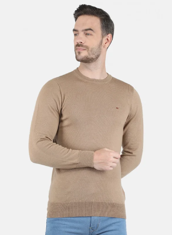 Men Beige Solid Pullover