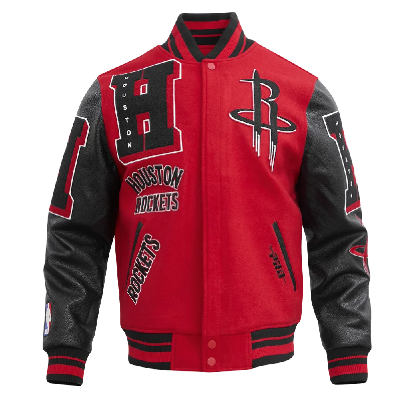 NBA HOUSTON ROCKETS MASHUP MEN'S RIB WOOL VARSITY JACKET (RED/BLACK)