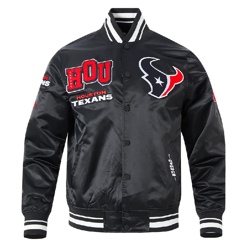 NFL HOUSTON TEXANS CLASSIC MASH UP MEN'S RIB SATIN JACKET (BLACK)