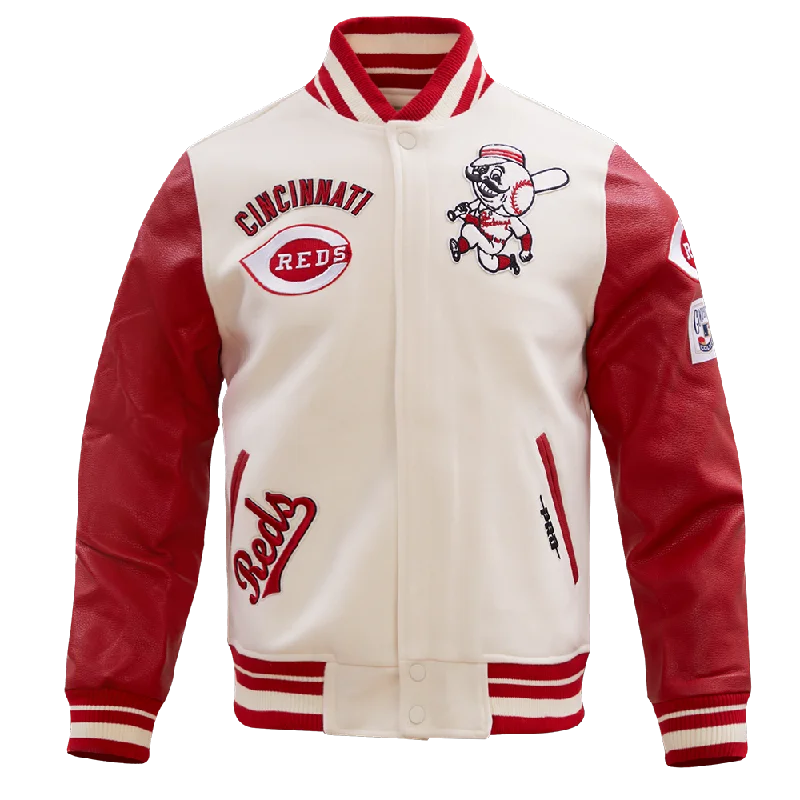 MLB CINCINNATI REDS RETRO CLASSIC MEN'S RIB WOOL VARSITY JACKET (EGGSHELL/ RED)