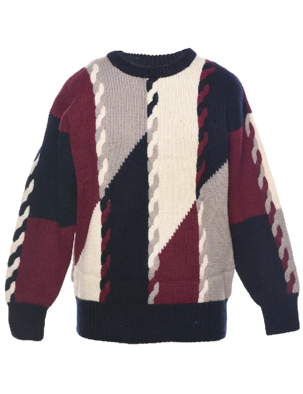 Colour Block Cable Knit Jumper - M