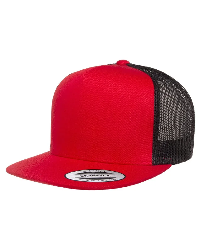 Yupoong Adult 5-Panel Classic Trucker Cap | Red/ Black