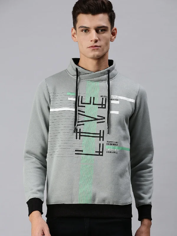 Men Hooded Graphic Print Grey Sweatshirt