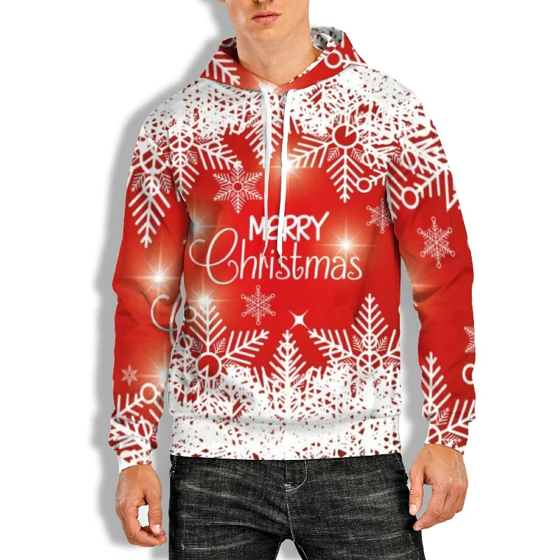 3D PRINT OVERHEAD HOODIE WITH CHRISTMAS PRINT