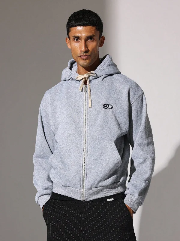 Regular Fit Zip-Up Hoodie With Small Embroidery