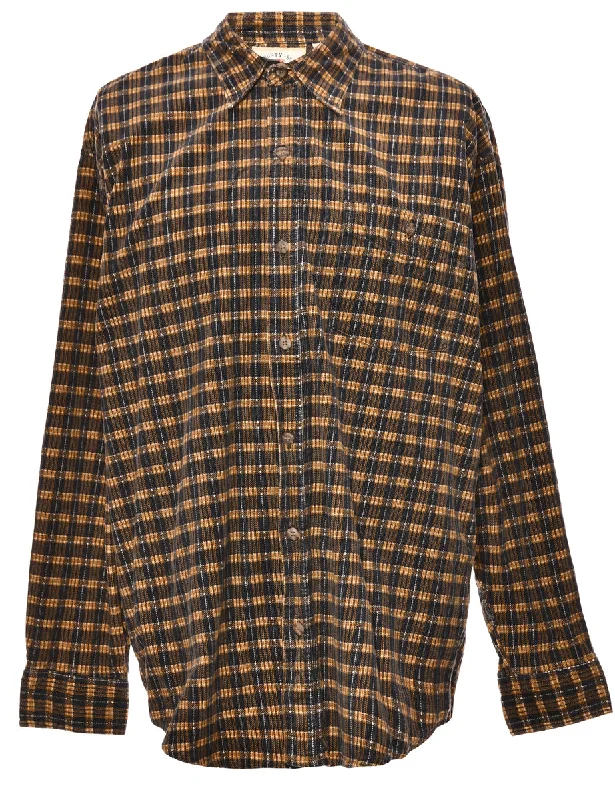 Corduroy Brown & Yellow Checked Shirt - XL