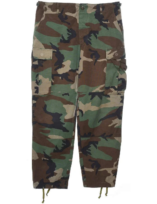 Camouflage Print Y2K Cargo Trousers - W34 L30