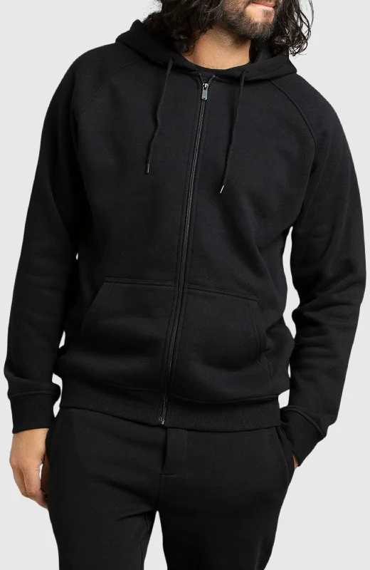 Black Front Zip Fleece Hoodie