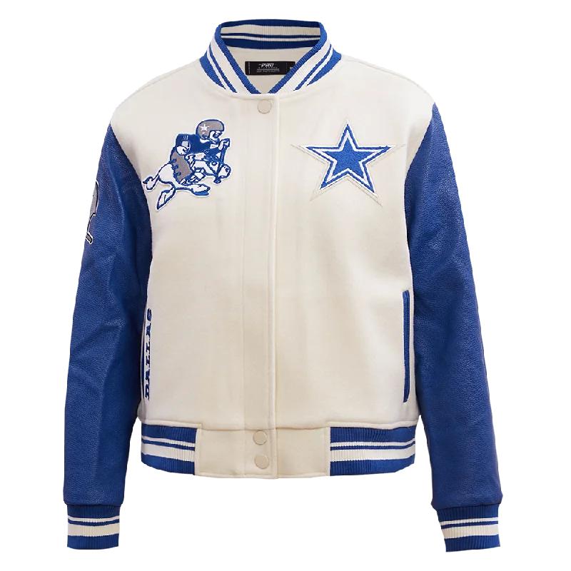 NFL DALLAS COWBOYS RETRO CLASSIC WOMEN'S RIB WOOL VARSITY JACKET (EGGSHELL/DODGER BLUE)