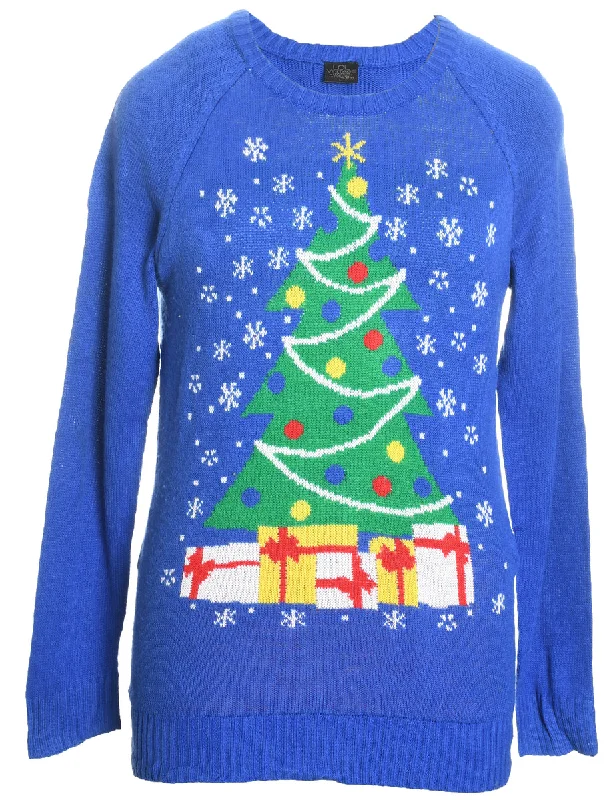 Christmas Tree Print Jumper - L