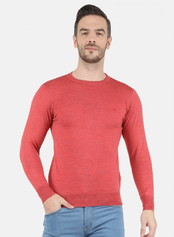 Men Light Red Solid Pullover