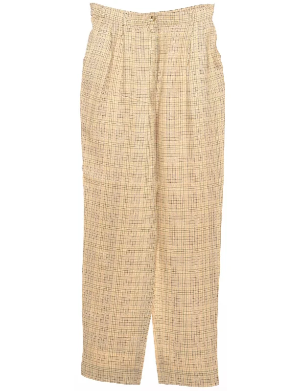 Checked Pale Yellow Tapered Trousers - W28 L32