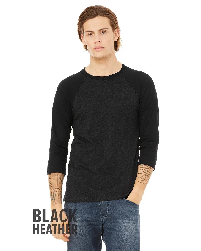 Bella+Canvas Unisex Triblend 3/4-Sleeve Baseball T-Shirt | Blk Heather/ Blk