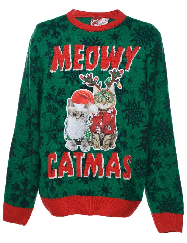 Cat Printed Christmas Jumper - XL