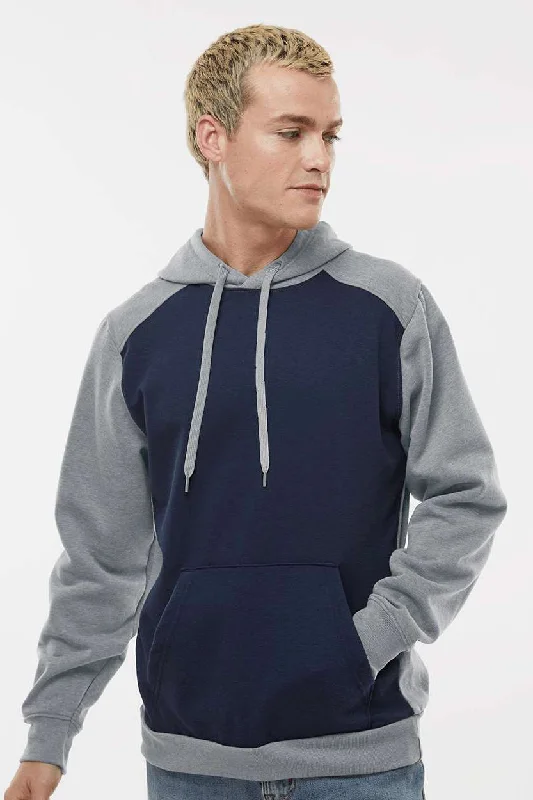 Augusta Sportswear Mens Eco Revive 3 Season Fleece Hooded Sweatshirt Hoodie w/ Pouch Pocket - Navy Blue/Heather Grey