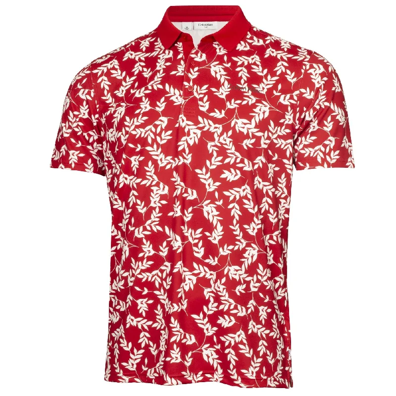 Leaf Print Stretch Polo Red/White - SS24