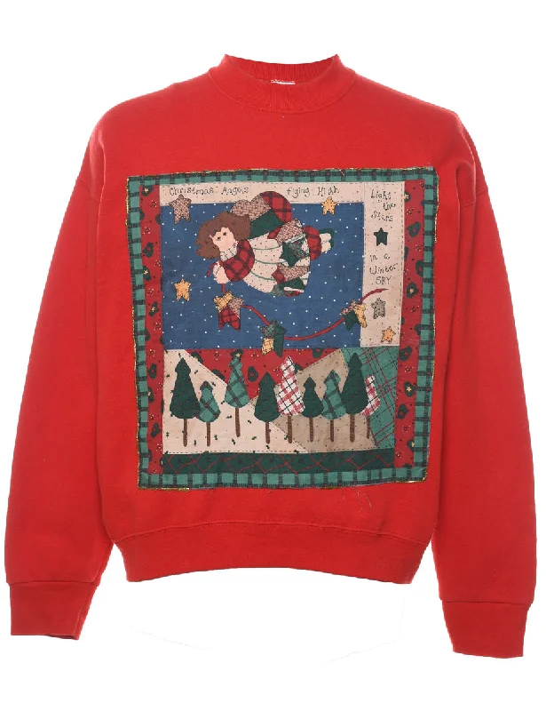 Cartoon Print Christmas Sweatshirt - L