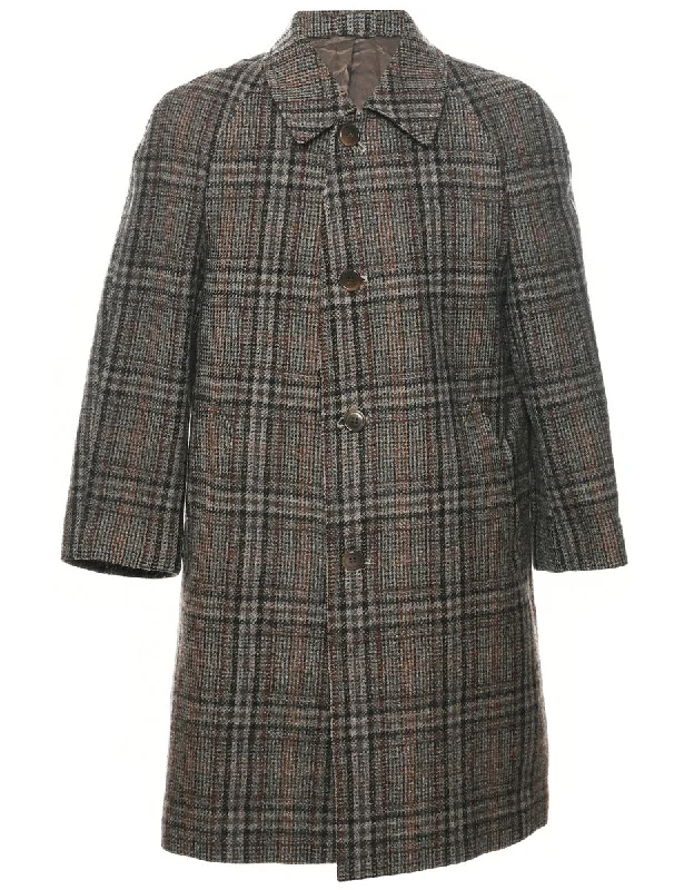 Checked Pattern Wool Coat - M