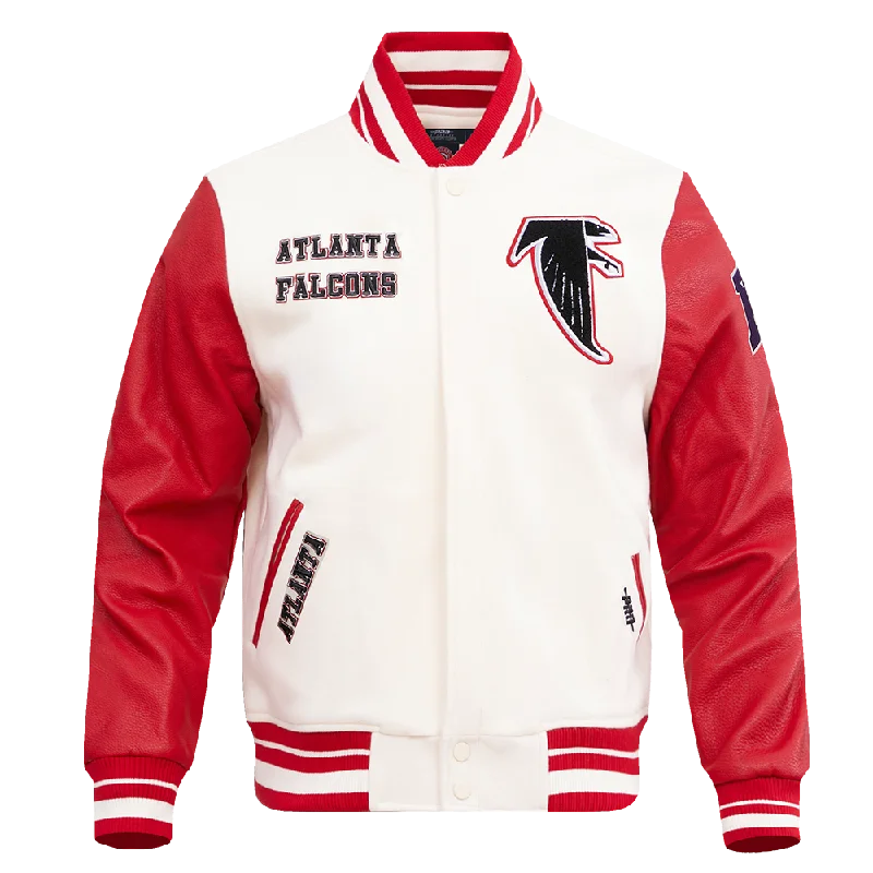 NFL ATLANTA FALCONS RETRO CLASSIC MEN'S RIB WOOL VARSITY JACKET (EGGSHELL/ RED)