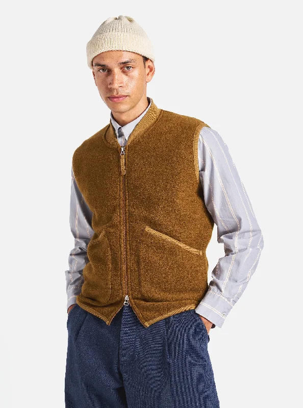 Universal Works Zip Waistcoat in Mustard Wool Fleece