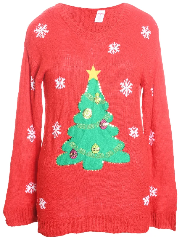 Christmas Tree Print Jumper - L