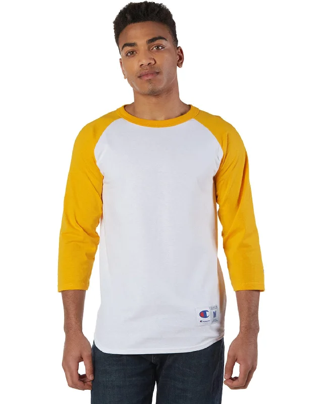 Champion Cotton Raglan Baseball Jersey | White/ C Gold