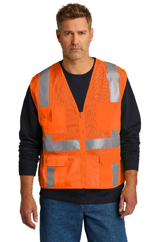 CornerStone Mens ANSI 107 Class 2 Mesh Zipper Vest w/ Pocket - Safety Orange