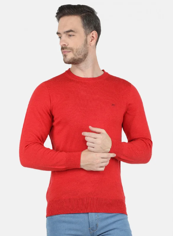 Men Red Solid Pullover