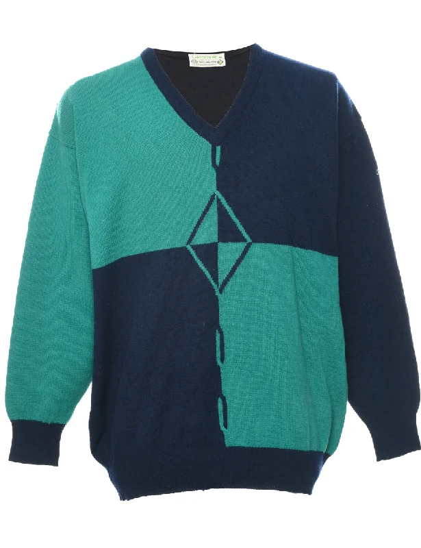 Colour Block Lambswool Jumper - L