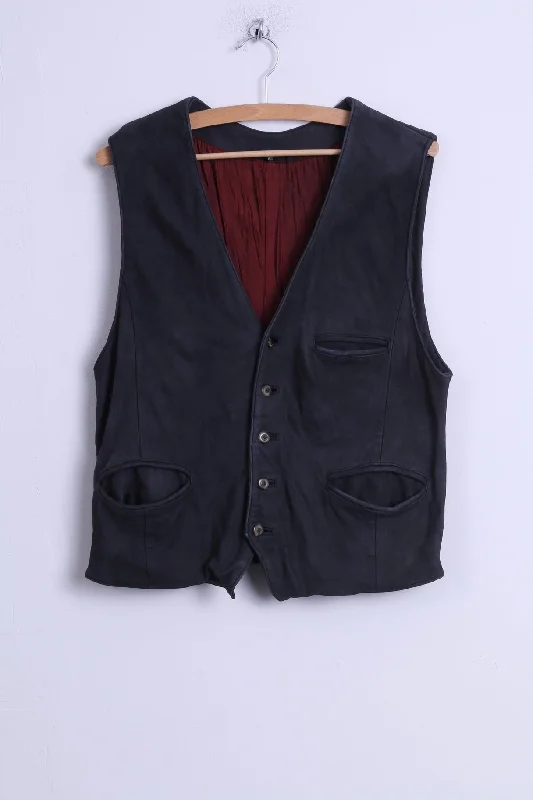 Tisze Ledermoden Mens 48 S Waistcoat Grey Leather Buttoned Vest