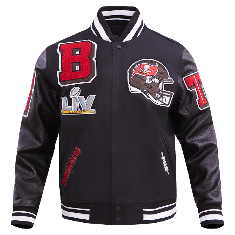 NFL TAMPA BAY BUCCANEERS MASHUP MEN'S RIB WOOL VARSITY JACKET (BLACK)