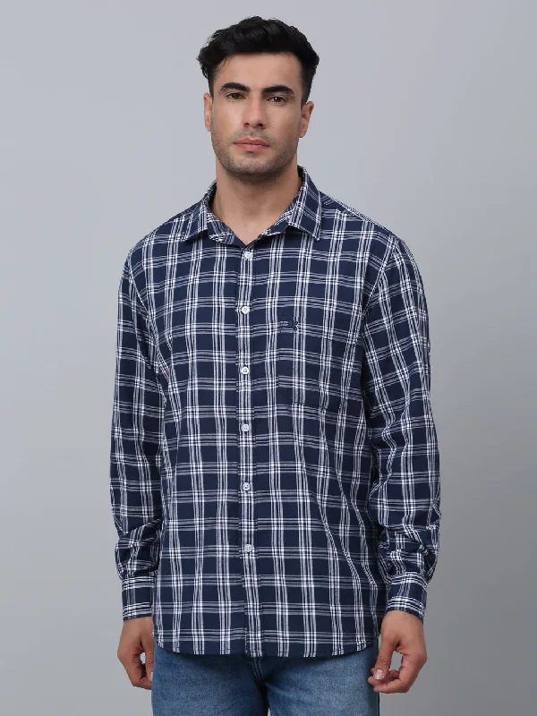 Men's Navy Blue Casual Medium Checks Full Sleeve Shirt