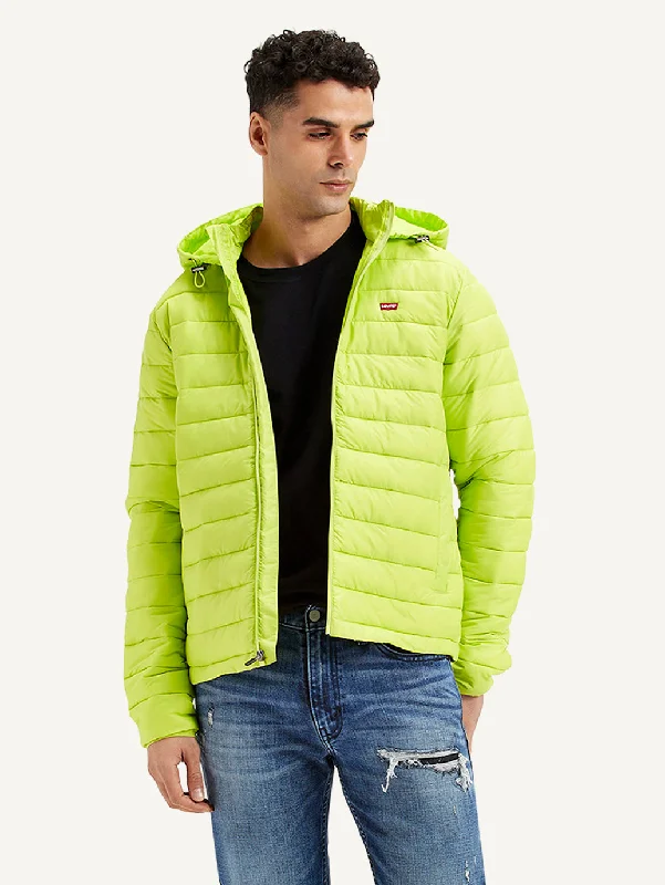 Men's Quilted Lime-Green Hooded Puffer Jacket