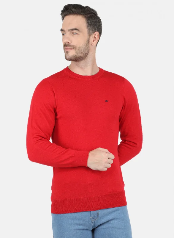 Men Red Solid Pullover