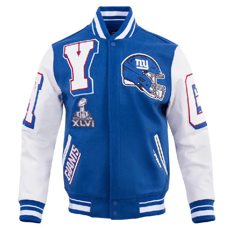 NFL NEW YORK GIANTS MASHUP MEN'S RIB WOOL VARSITY JACKET (DODGER BLUE/WHITE)