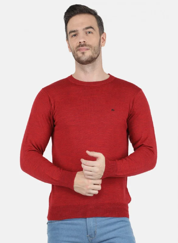 Men Red Solid Pullover