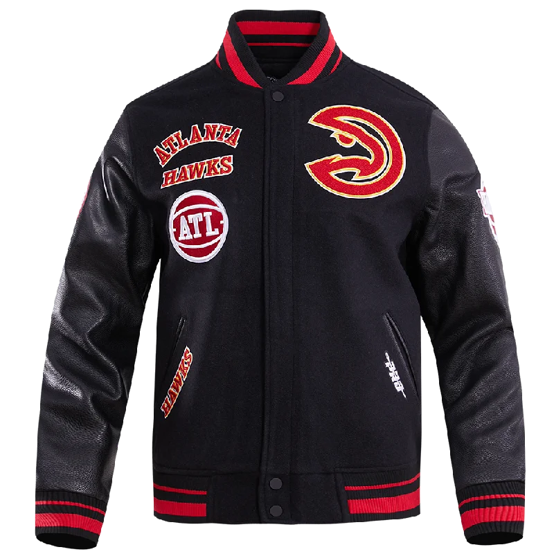 NBA ATLANTA HAWKS RETRO CLASSIC MEN'S RIB WOOL VARSITY JACKET (BLACK/RED/BLACK)