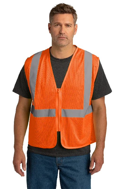 CornerStone Mens ANSI 107 Class 2 Mesh Zipper Vest - Safety Orange