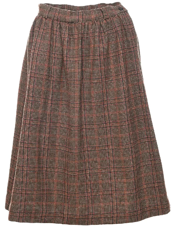 Checked Pattern Midi Skirt - M