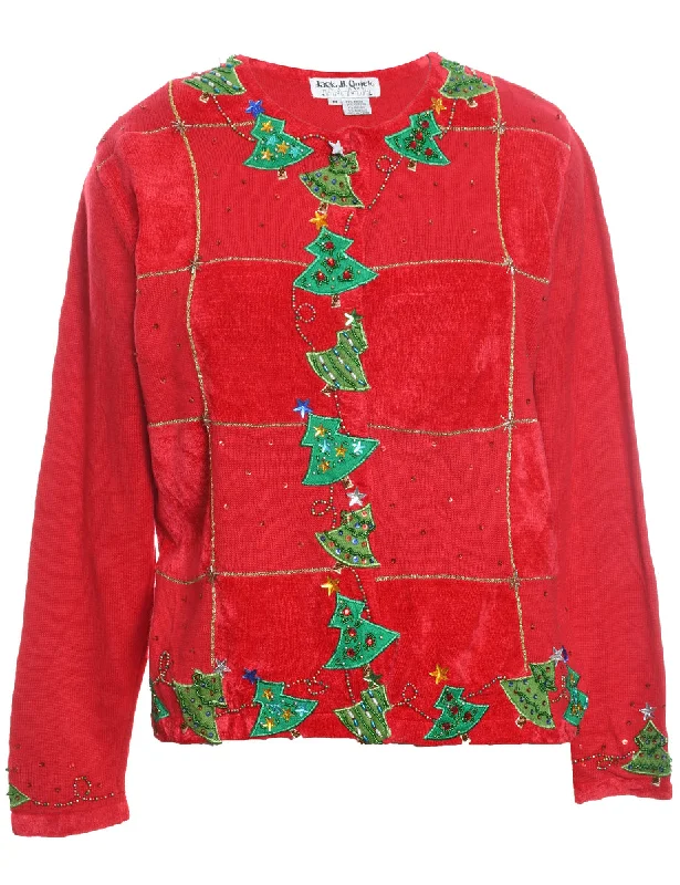 Christmas Tree Print Cardigan - M