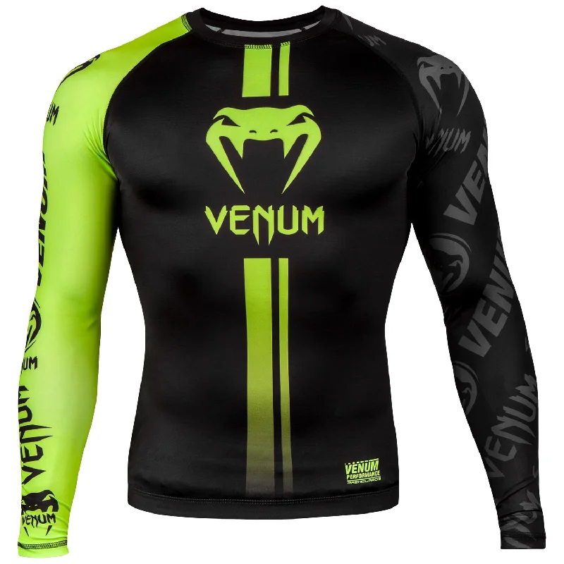 Venum Logos Rashguard - Long Sleeves - Black/Neo Yellow