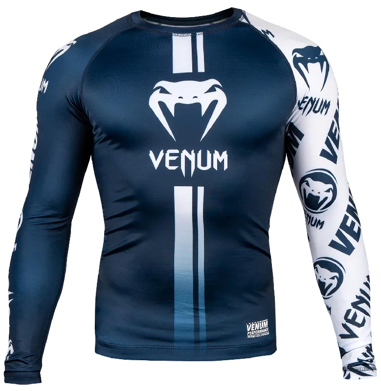 Venum Logos Rashguard - Long Sleeves - Navy Blue/White